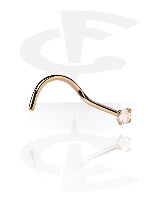 Nose Jewellery & Septums, Curved Prong Set Jeweled Nose Stud, Gold