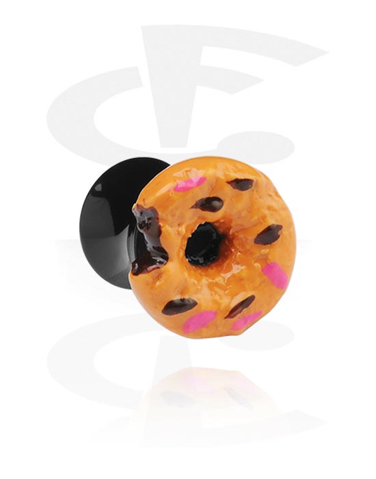 Tunneler & plugger, Svart konisk plugg – doughnut i 3D, Acrylic