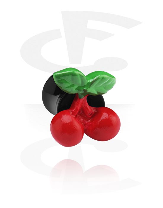 Tunele & plugi, Black Flared Plug with 3D Cherry, Acrylic