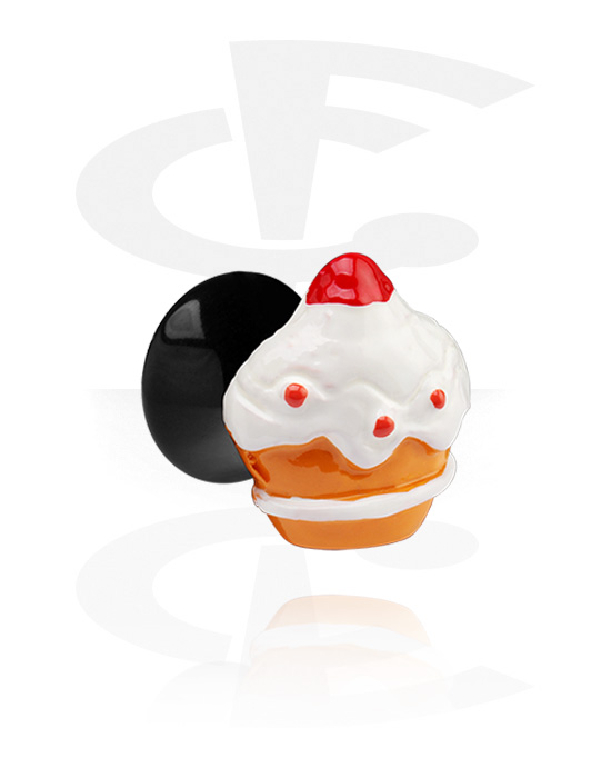 Alagutak és dugók, Black Flared Plug with 3D Cupcake, Acrylic