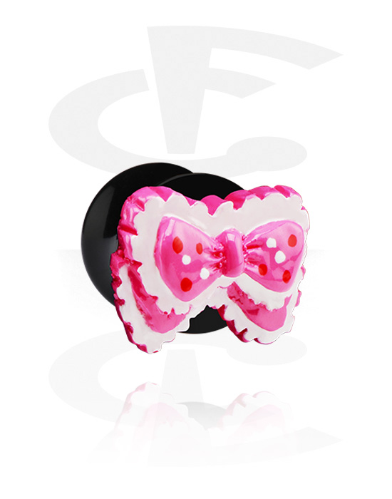 Tunnels & Plugs, Black Flared Plug with 3D Ribbon, Acrylic