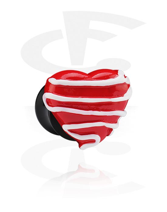 Alagutak és dugók, Black Flared Plug with 3D Heart, Acrylic
