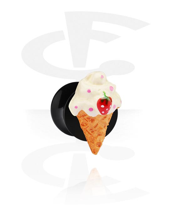 Tunele & plugi, Black Flared Plug with 3D Ice Cream, Acrylic