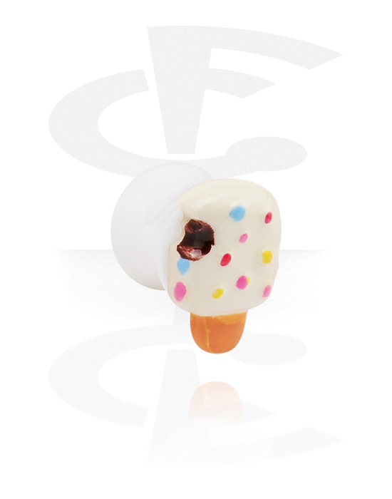 Tunnels & Plugs, White Flared Plug with 3D Ice Cream, Acrylic