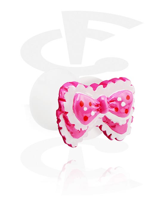 Tunnels & Plugs, White Flared Plug with 3D Ribbon, Acrylic
