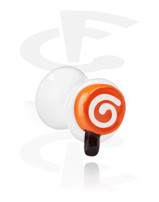Tunele & plugi, White Flared Plug with 3D Lollipop, Acrylic