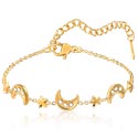 Náramky, Retiazkový náramok s Motív polmesiac a kryštálové kamene, Pozlátená chirurgická oceľ 316L