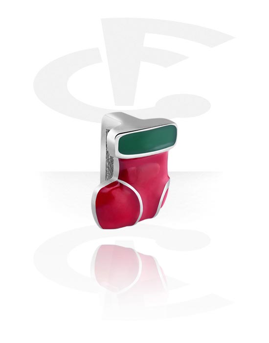 Cuentas planas, Cuenta plana para pulseras de cuentas planas con diseño de calcetín navideño, Acero quirúrgico 316L
