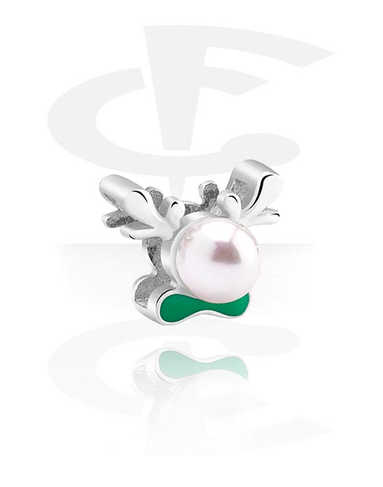 Pendentifs, Perle plate pour bracelets à perles plates avec motif cert, Acier chirurgical 316L