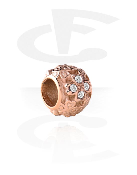 Korálky, Korálek pro korálkové náramky s krystalovými kamínky, Chirurgická ocel 316L pozlacená růžovým zlatem