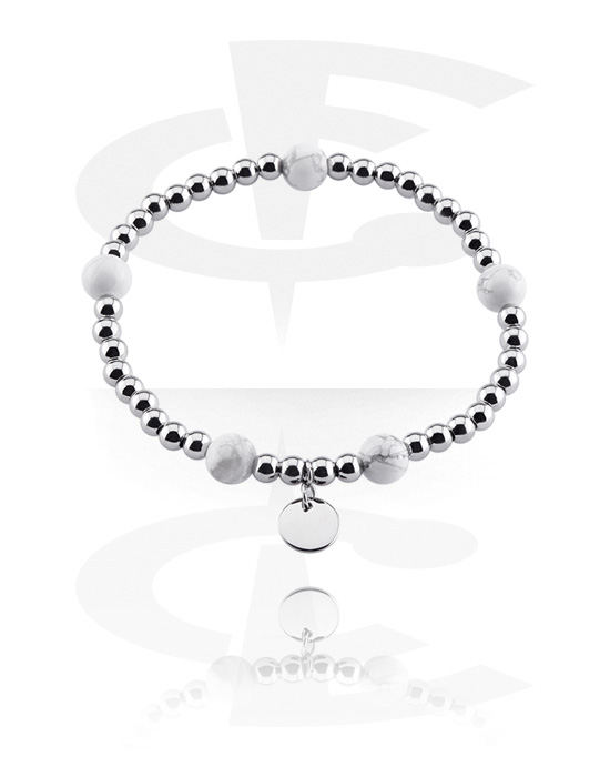 Bracelets, Natural Stone Bracelet, White Turqouise, Elastic Band, Surgical Steel 316L