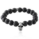 Bracelets, Bracelet de perles avec accessoire tête de mort, Pierre volcanique synthétique