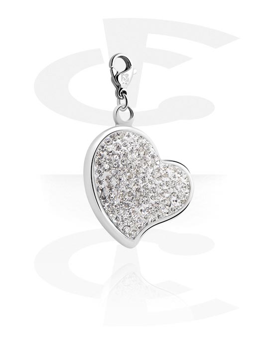 Porte-charms, Pendentif avec motif coeur et pierres en cristal, Acier chirurgical 316L