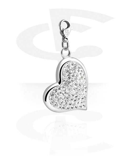 Porte-charms, Pendentif avec motif coeur et pierres en cristal, Acier chirurgical 316L