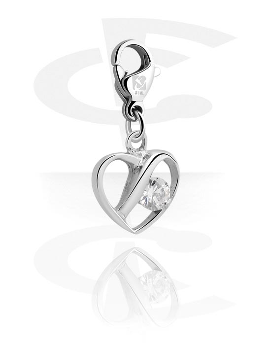 Porte-charms, Pendentif avec motif coeur et pierre en cristal, Acier chirurgical 316L