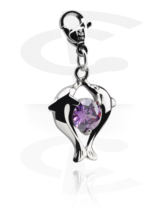 Charms, Charm with dolphin design and crystal stone, Surgical Steel 316L