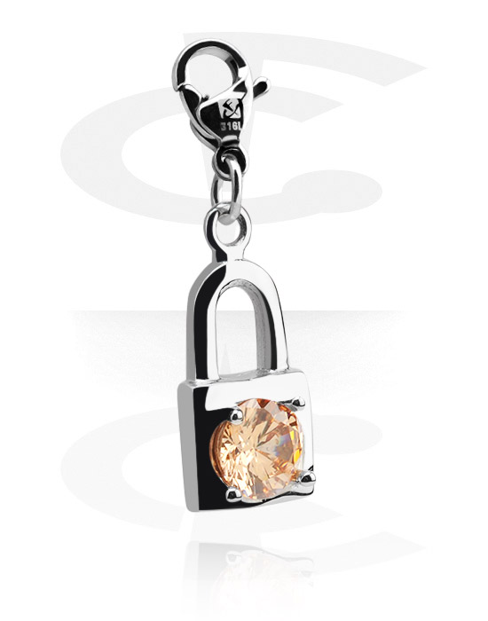 Charms, Charm with Lock Design and crystal stone, Surgical Steel 316L