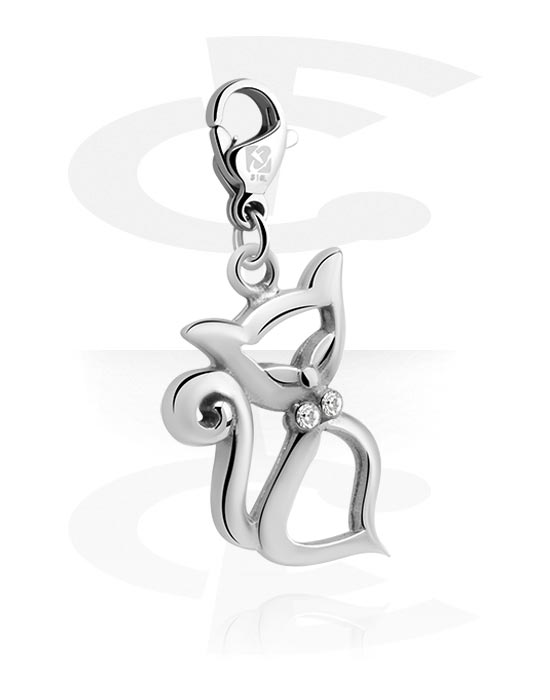 Charms, Charm with cat design and crystal stones, Surgical Steel 316L