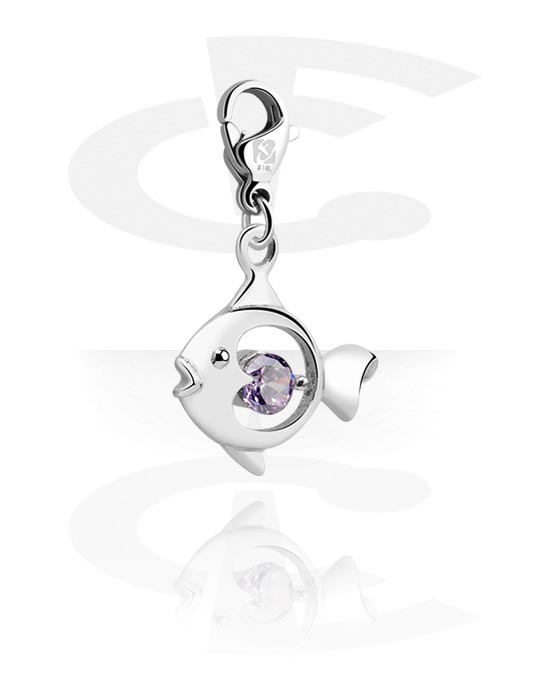 Charms, Charm with fish design and crystal stone, Surgical Steel 316L