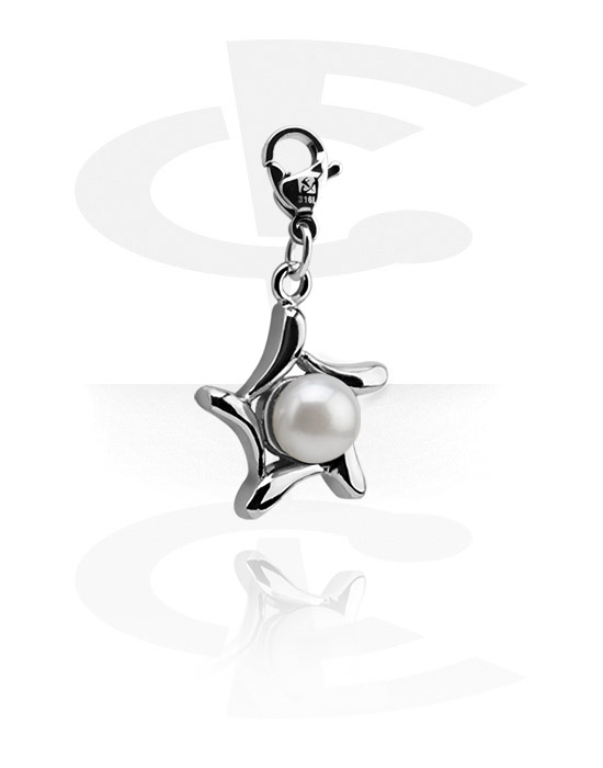 Porte-charms, Pendentif avec motif étoile et perle, Acier chirurgical 316L