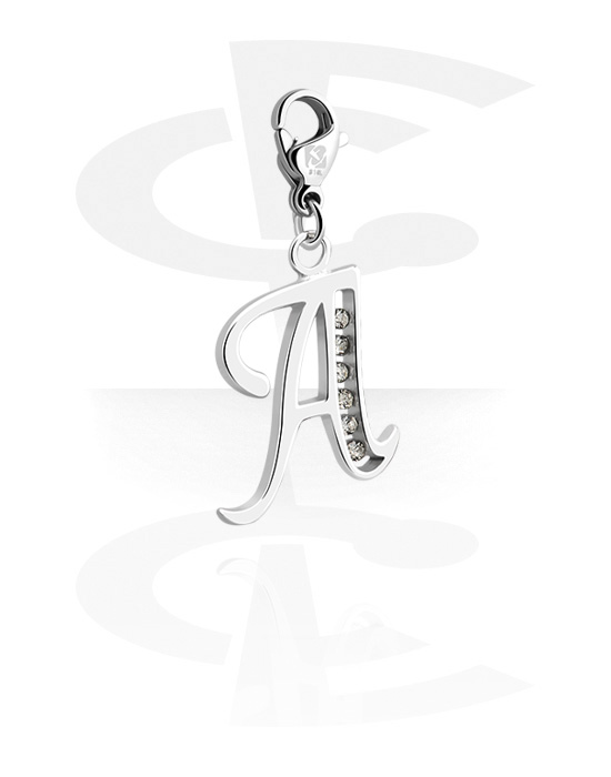 Porte-charms, Pendentif avec lettre et pierres en cristal, Acier chirurgical 316L