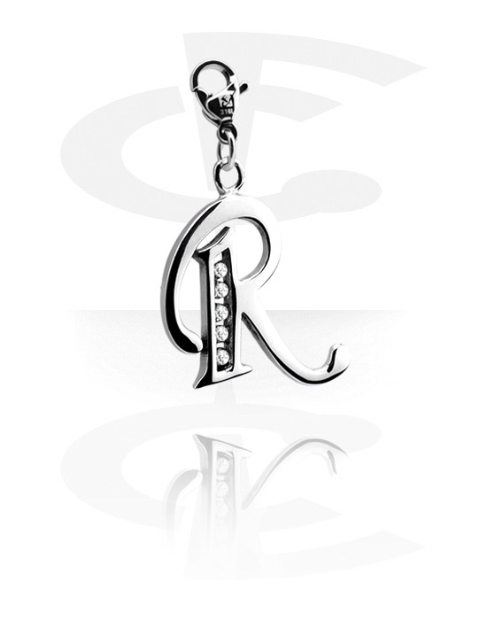 Charms, Charm with Letter and crystal stones, Surgical Steel 316L