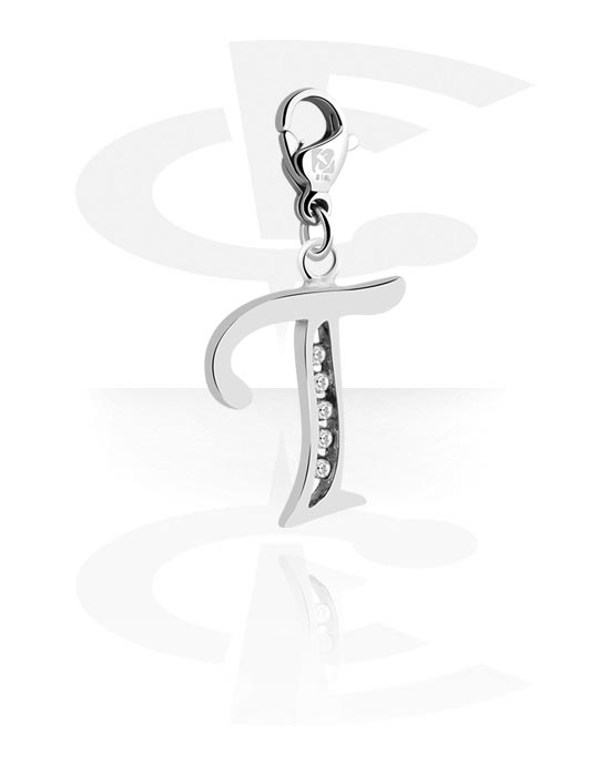 Charms, Charm with letter T and crystal stones, Surgical Steel 316L