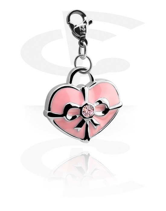 Charms, Charm with heart design and crystal stone, Surgical Steel 316L