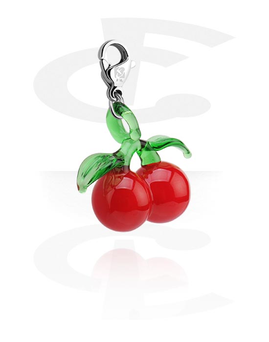 Charms, Charm with cherry design, Surgical Steel 316L, Glass