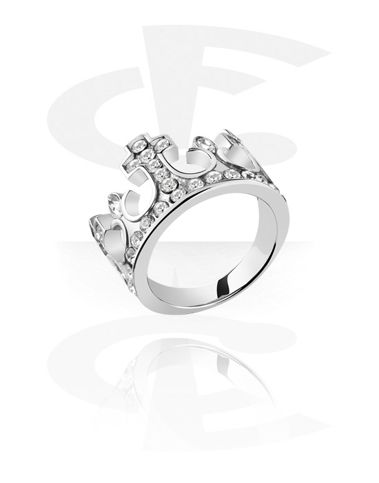 Ringer, Ring med kronedesign og krystallsteiner, Kirurgisk stål 316L