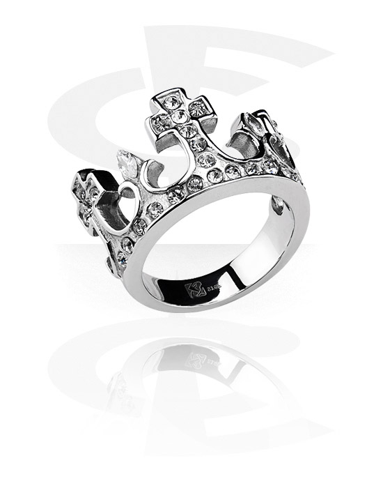 Anéis, Anel com design coroa e pedras de cristal, Aço cirúrgico 316L