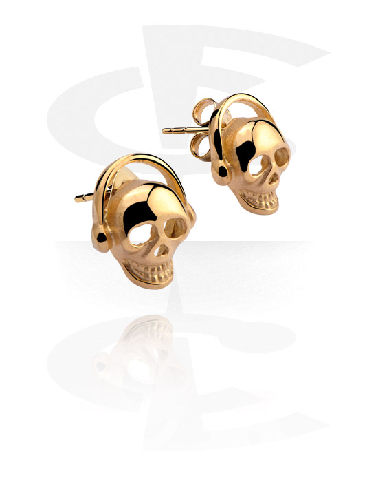 Boucles d'oreilles, Boucles d'oreilles avec motif tête de mort, Acier chirugical 316L ,  Plaqué or