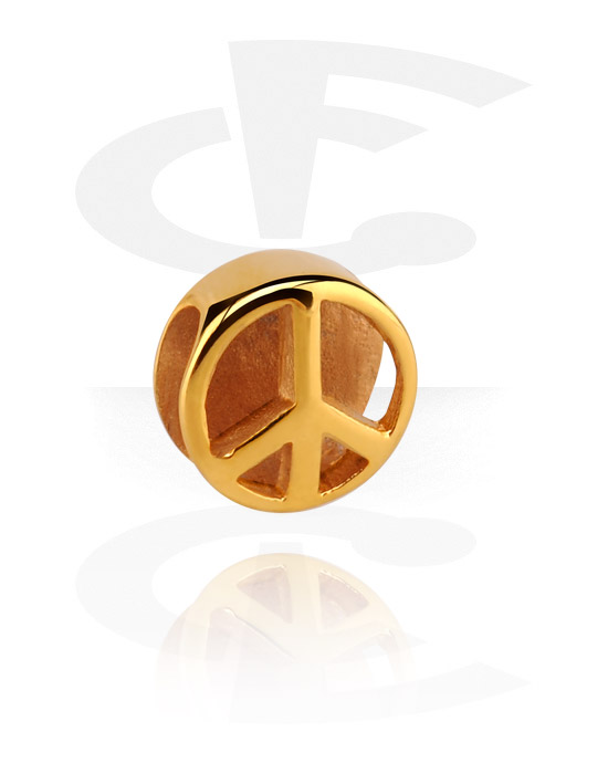 Missangas planas, Missanga para pulseiras de missangas planas com símbolo da paz, Aço cirúrgico 316L banhado a ouro