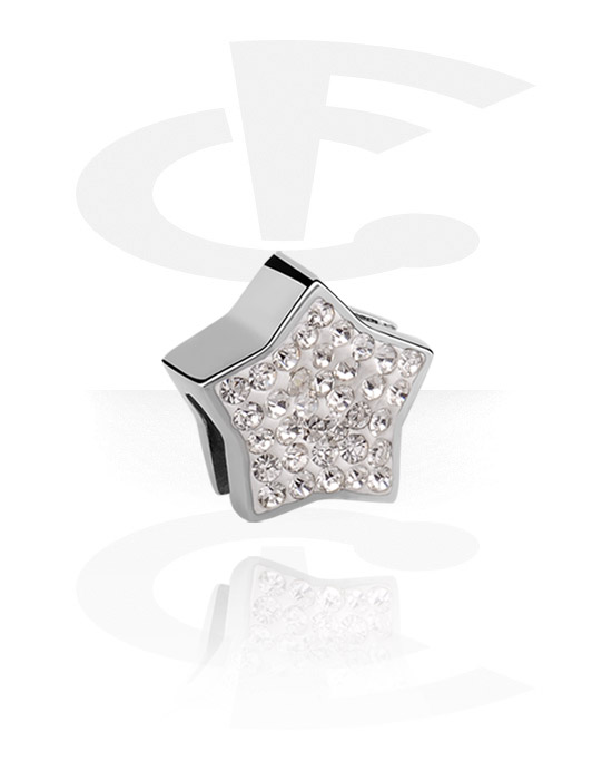 Pendentifs, Perle plate pour bracelets à perles plates avec motif étoile et pierres en cristal, Acier chirurgical 316L