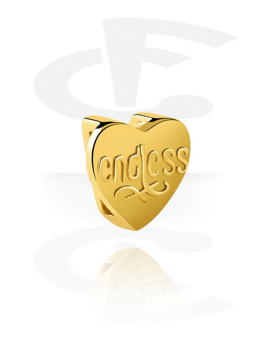 Pendentifs, Perle plate pour bracelets à perles plates avec motif coeur, Acier chirugical 316L ,  Plaqué or
