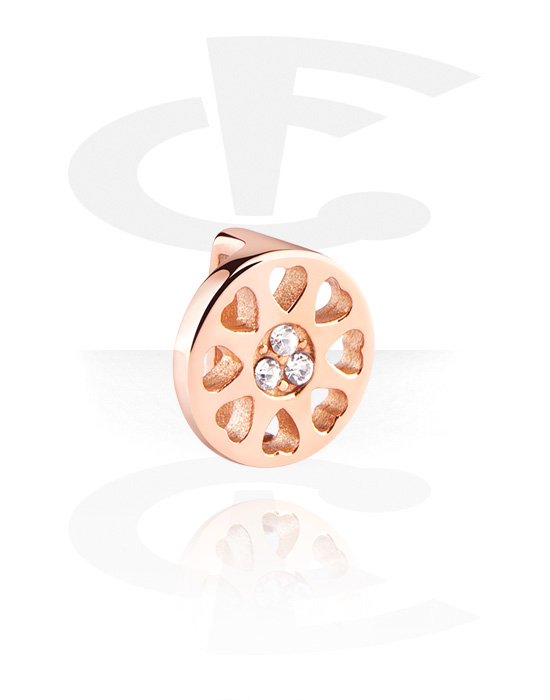 Pendentifs, Perle plate pour bracelets à perles plates avec pierre en cristal, Acier chirurgical 316L ,  Plaqué or rose