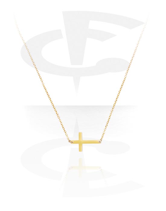 Colares, Fashion colar com cross pendant, Aço cirúrgico 316L banhado a ouro