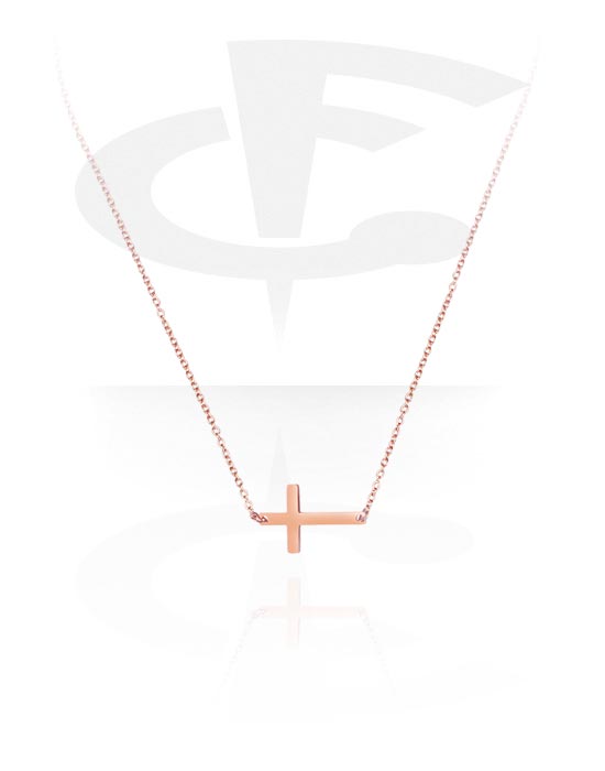 Halsband, Modehalsband med cross pendant, Roséförgyllt kirurgiskt stål 316L