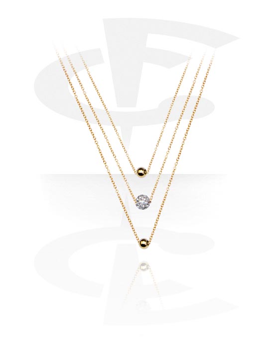 Colliers, 3-Layered-Necklace avec pendentifs et pierre en cristal, Acier chirugical 316L ,  Plaqué or