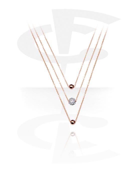Halsband, 3-Layered-Necklace med hängsmycken och kristallstenar, Roséförgyllt kirurgiskt stål 316L