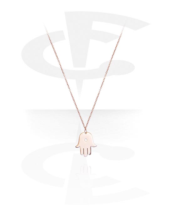 Ogrlice, Modna ogrlica s/z dizajnom roke Fatime, Z rožnatim zlatom pozlačeno kirurško jeklo 316L