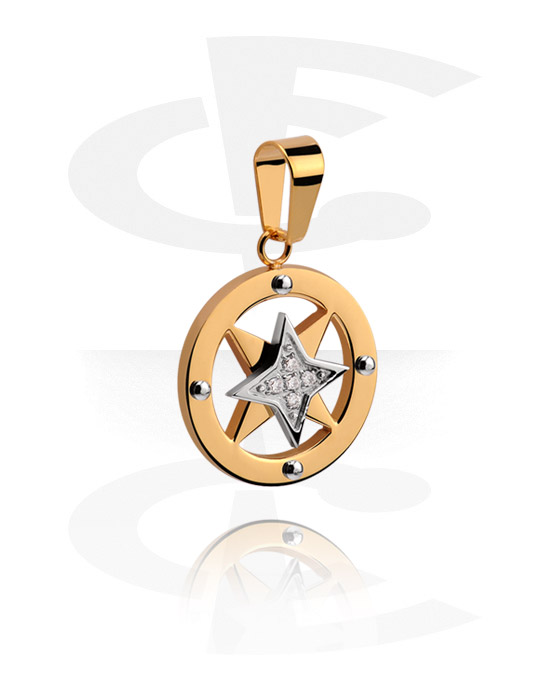 Pendants, Pendant with Star and crystal stones, Surgical Steel 316L, Gold Plated Surgical Steel 316L