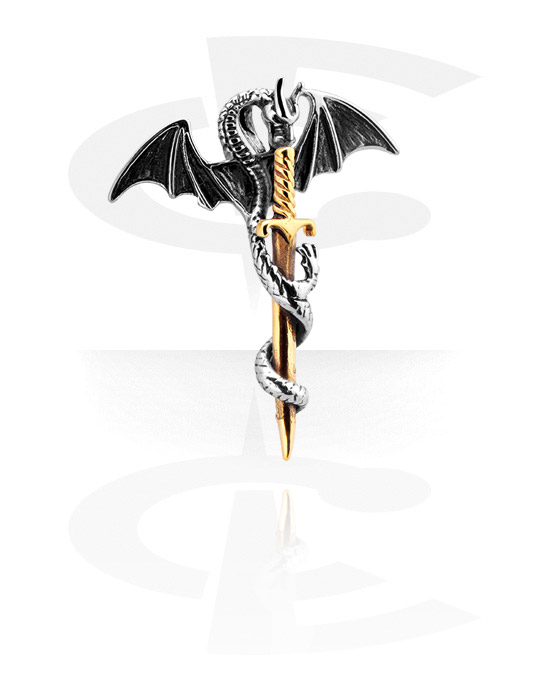 Pendants, Pendant with dragon and sword, Surgical Steel 316L ,  Gold Plated Surgical Steel 316L