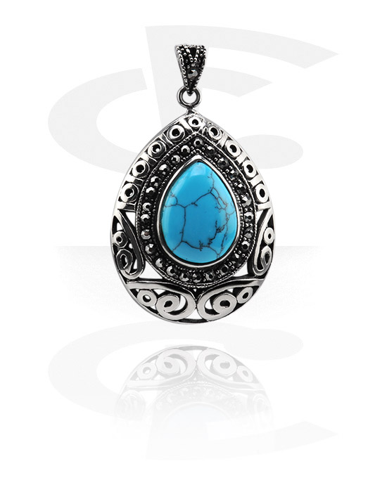 Pendants, Pendant, Surgical Steel 316L, Synthetic Turquoise Gemstone