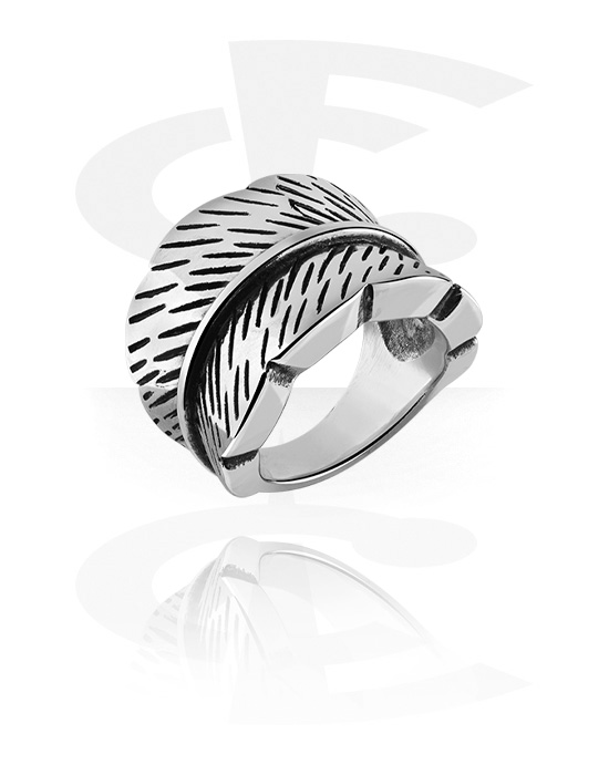 Fingerringe, Ring mit Feder-Design, Chirurgenstahl 316L