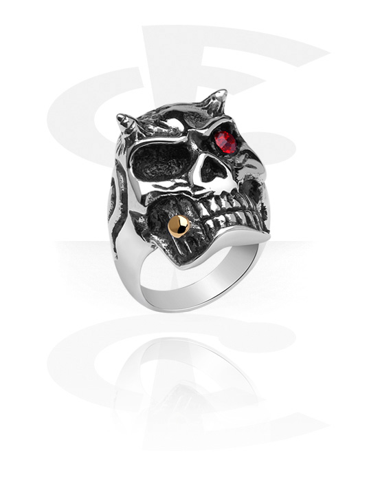 Rings, Ring with skull design and crystal stone, Surgical Steel 316L