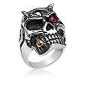 Bagues, Bague avec motif tête de mort et pierre en crystal, Acier chirurgical 316L