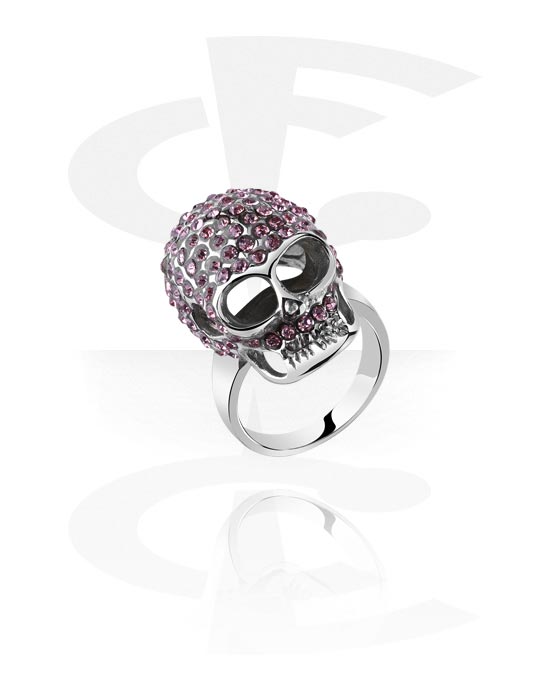 Rings, Ring with skull design and crystal stones, Surgical Steel 316L