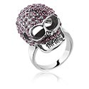Bagues, Bague avec motif tête de mort et pierres en cristal, Acier chirurgical 316L