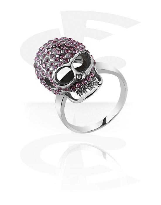 Rings, Ring with skull design and crystal stones, Surgical Steel 316L